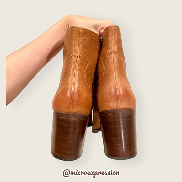 $428 Frye Flynn Short Cognac Brown Real Leather Zipper Block Heel Ankle Booties - Picture 12 of 15